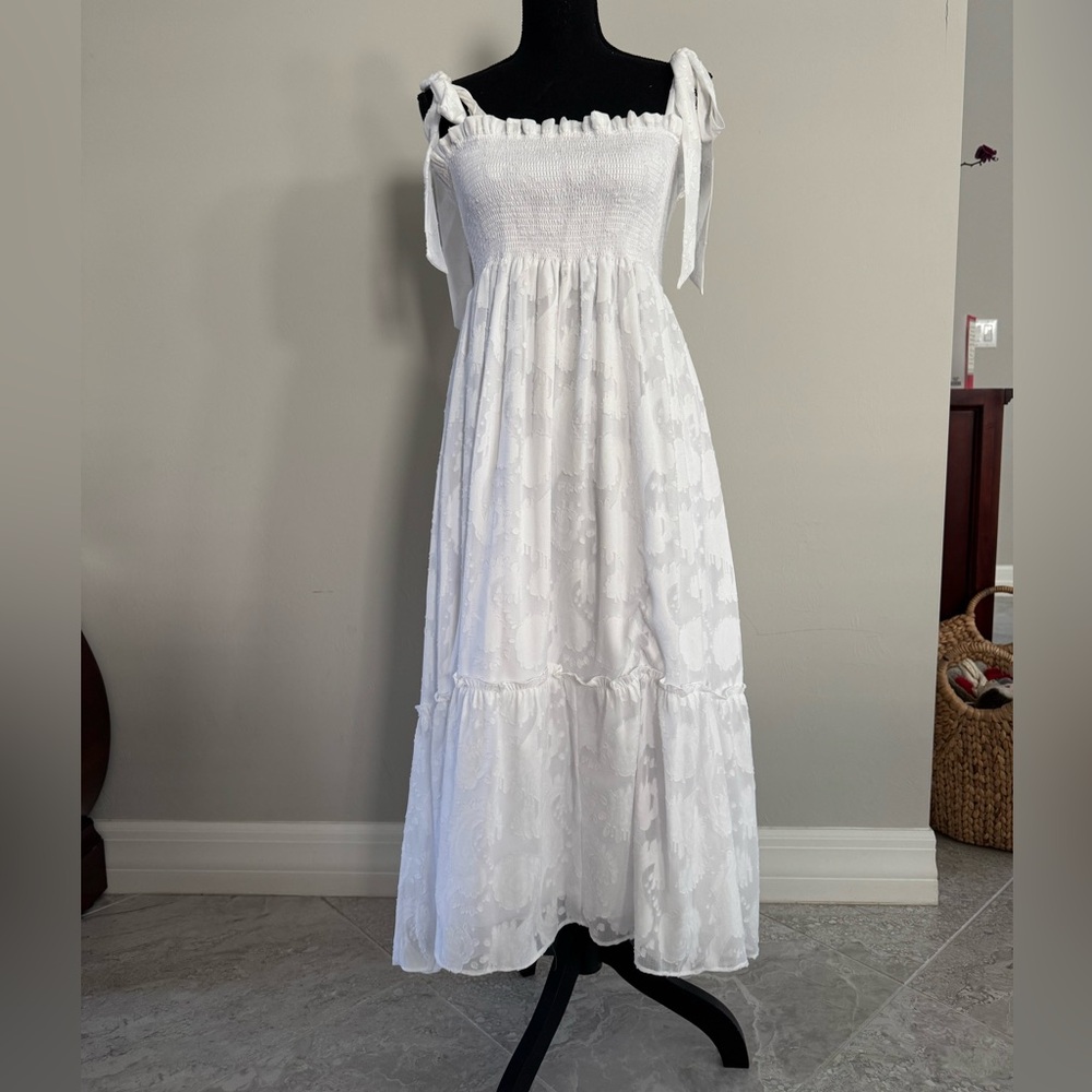 Lilly Pulitzer Rivera Smocked Midi Dress Resort White Sz S